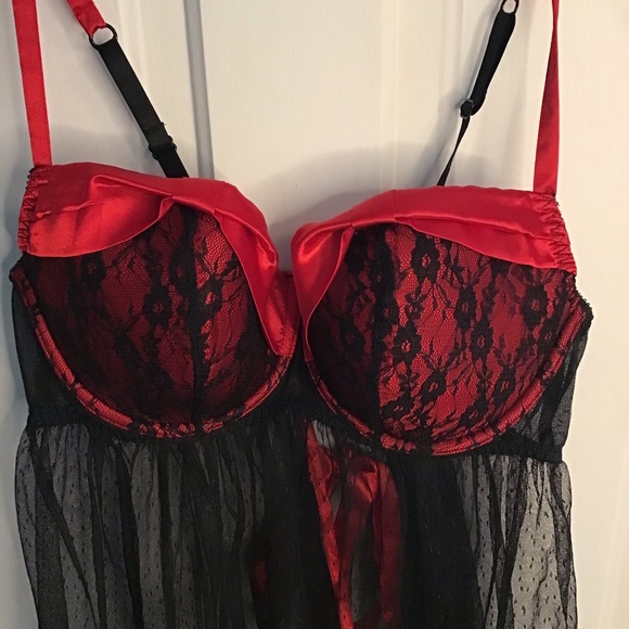 CACIQUE: Black mesh nighty red bra Size 18/20 - Picture 3 of 7
